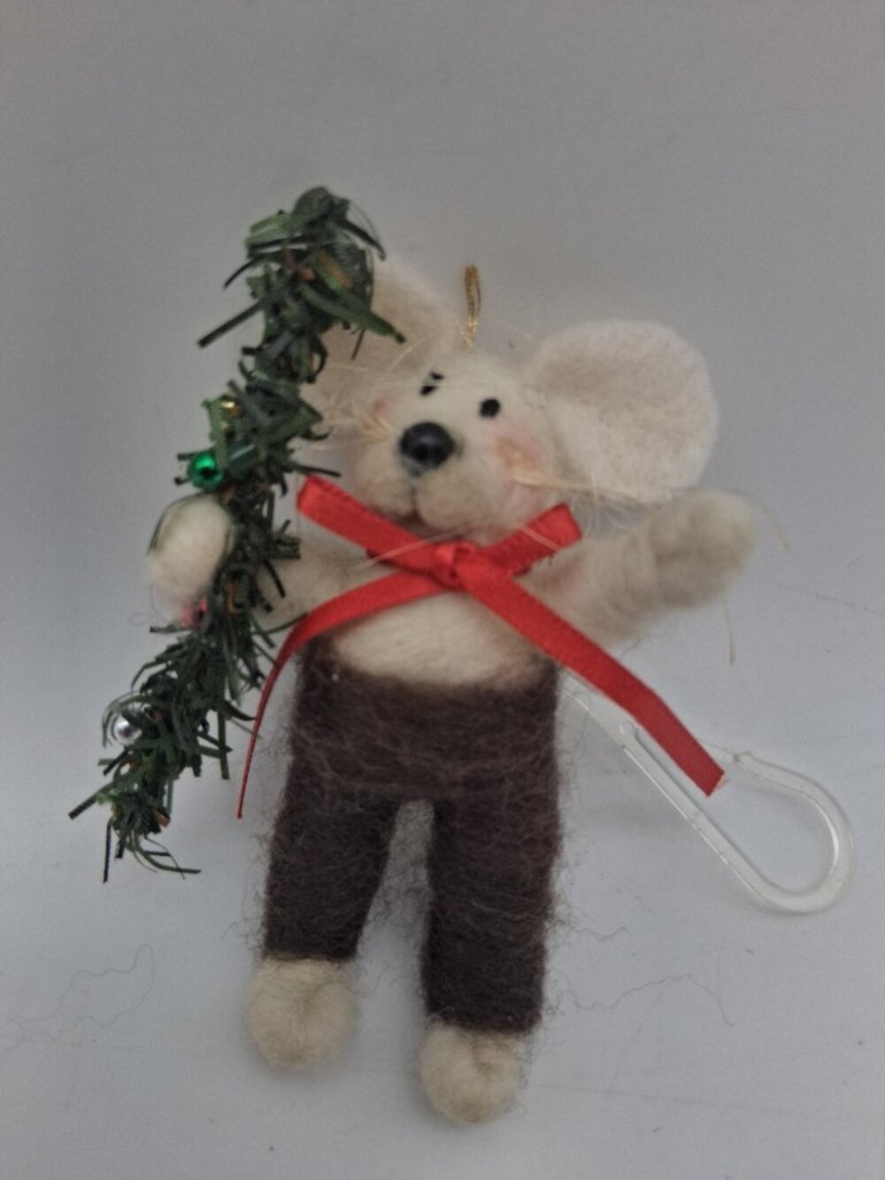 Handmade Wool Felted Mouse Christmas Ornament 3" Folk Decor